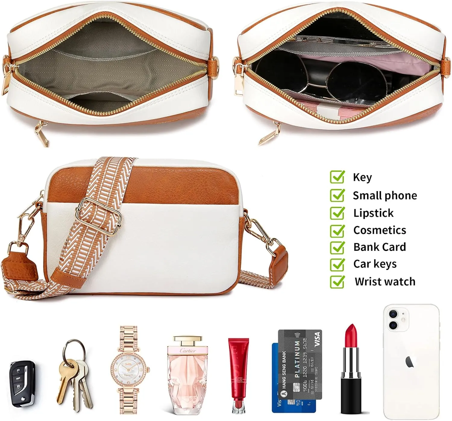 Small Crossbody Bag with Wide Guitar Strap Camera Purse Shoulder Handbag Satchel