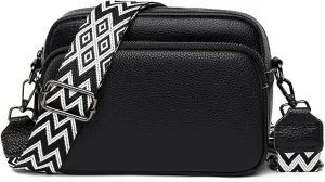 Small Crossbody Bag with Wide Guitar Strap Camera Purse Shoulder Handbag Satchel