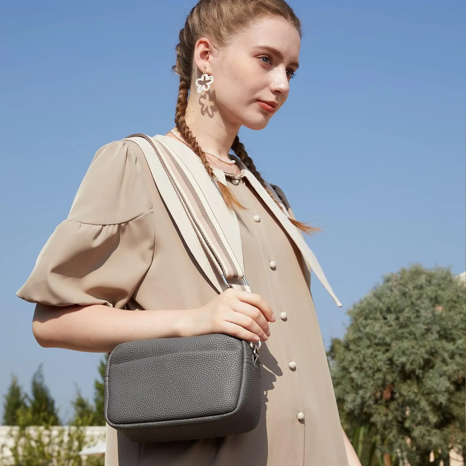 Small Crossbody Bag with Wide Guitar Strap Camera Purse Shoulder Handbag Satchel