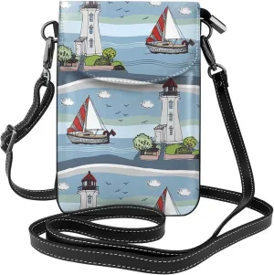 Small Crossbody Bags for Women Lighthouse Ship Travel Cell Phone Pouch Cross Body PU Leather Phone Purse Lightweight Wallet Purses with Credit Card Slots and Adjustable Shoulder Strap