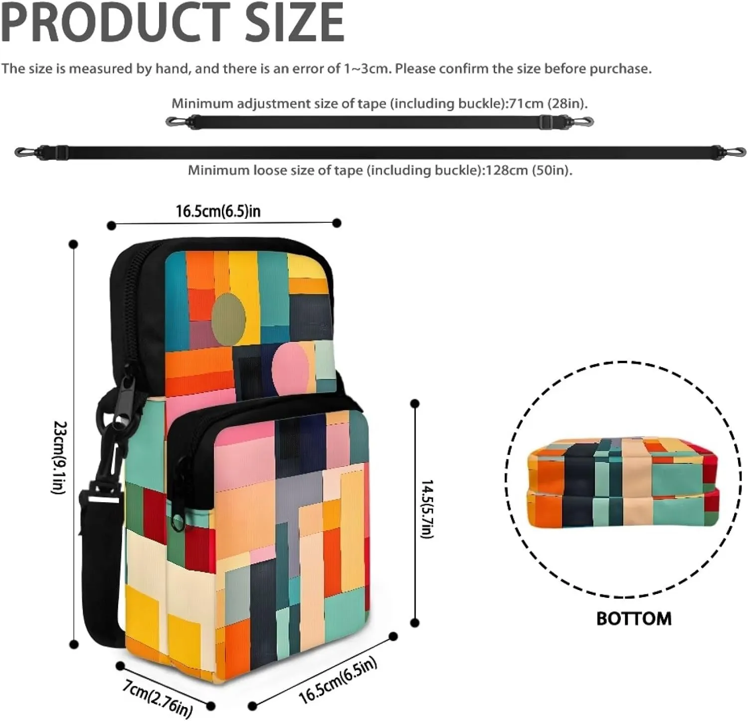 Small Crossbody Bags Straps Replacement Crossbody Purse Everywhere Belt Bag with Adjustable Strap Fashion Sling Purse Shoulder Bag for Women Men, Colorful Geometry Pattern