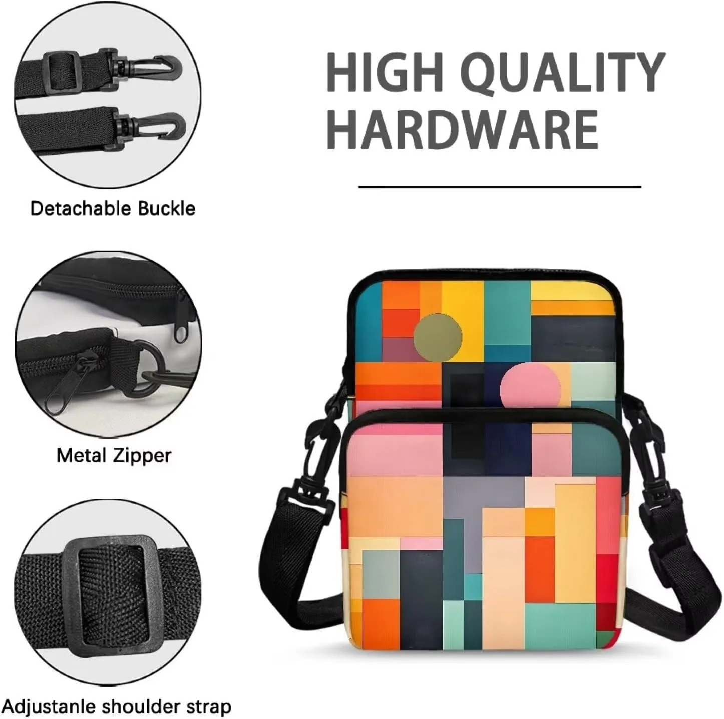 Small Crossbody Bags Straps Replacement Crossbody Purse Everywhere Belt Bag with Adjustable Strap Fashion Sling Purse Shoulder Bag for Women Men, Colorful Geometry Pattern