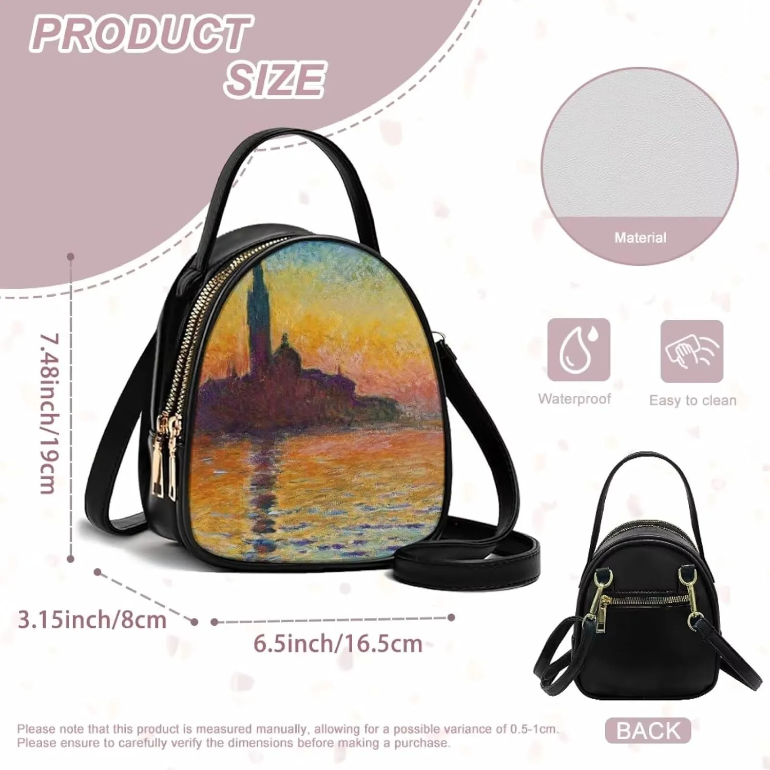 Small Crossbody Purse Bag for Women Travel, Van Gogh Monet Sling Handbag PU Leather Phone Holder for Art Lover
