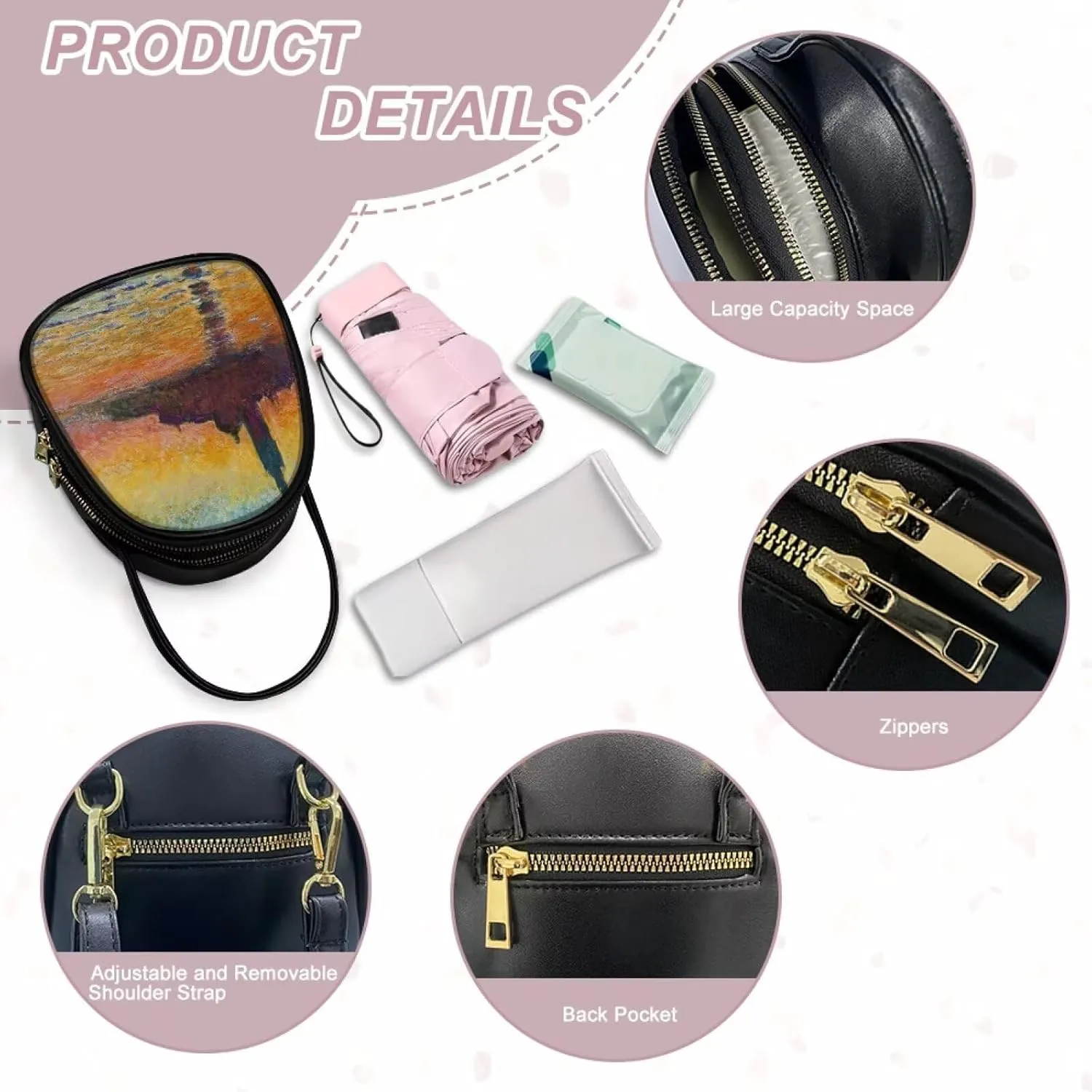 Small Crossbody Purse Bag for Women Travel, Van Gogh Monet Sling Handbag PU Leather Phone Holder for Art Lover