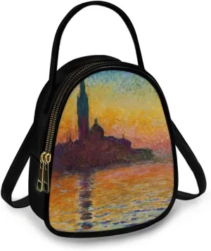 Small Crossbody Purse Bag for Women Travel, Van Gogh Monet Sling Handbag PU Leather Phone Holder for Art Lover