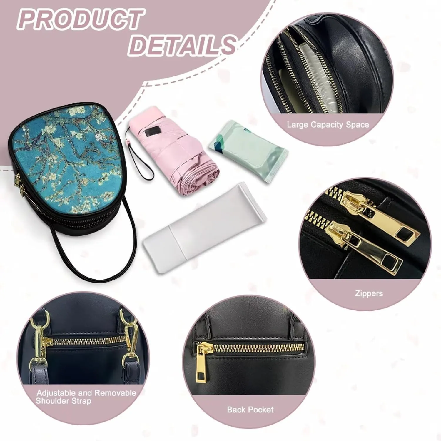 Small Crossbody Purse Bag for Women Travel, Van Gogh Monet Sling Handbag PU Leather Phone Holder for Art Lover