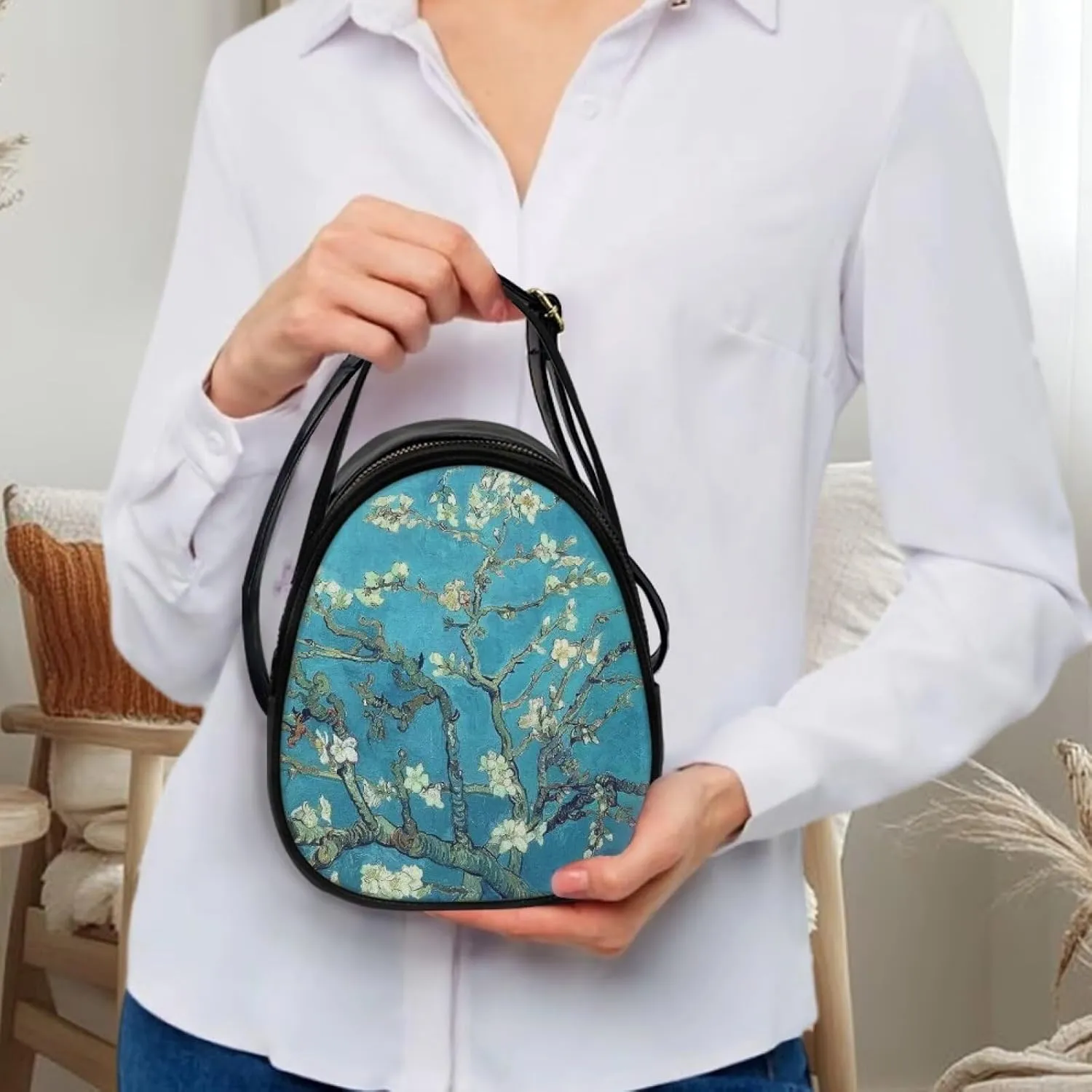 Small Crossbody Purse Bag for Women Travel, Van Gogh Monet Sling Handbag PU Leather Phone Holder for Art Lover