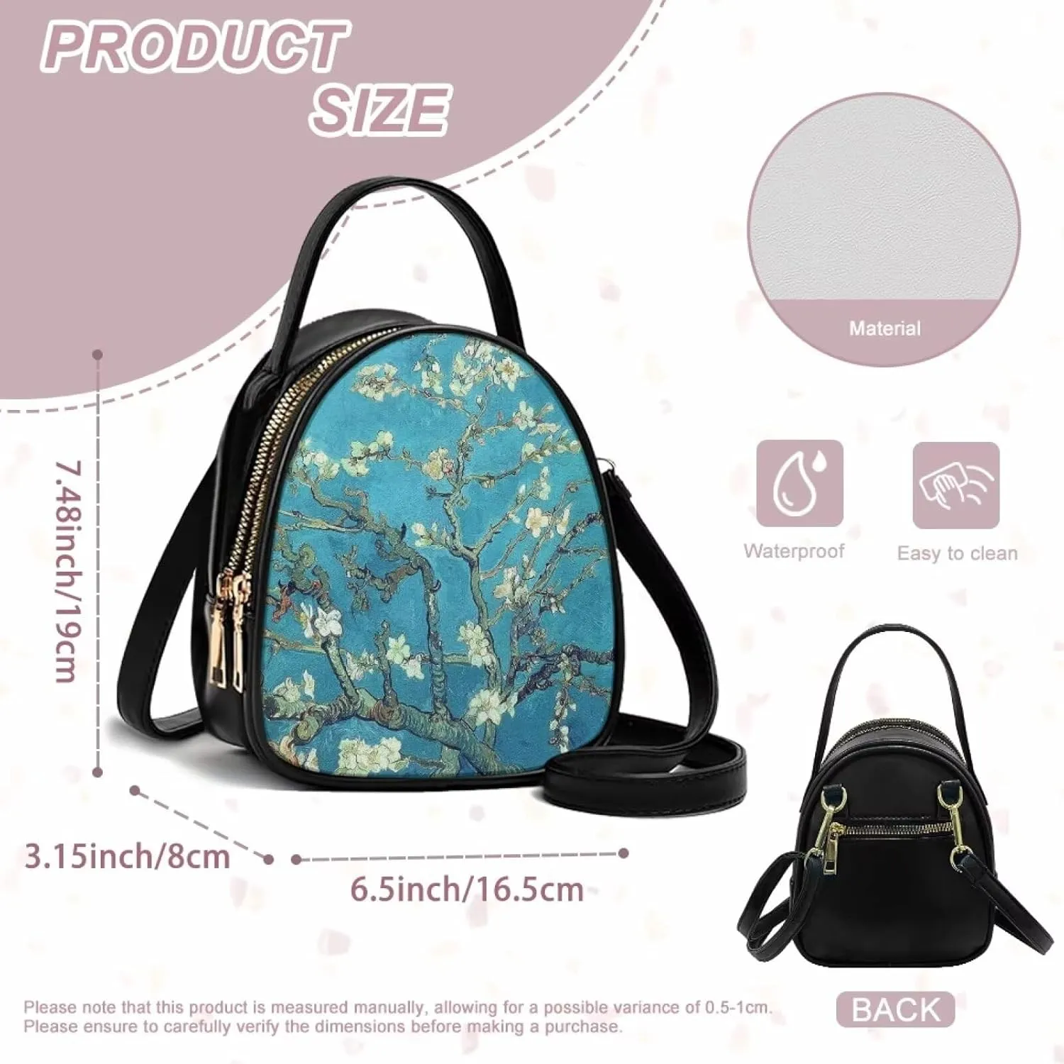Small Crossbody Purse Bag for Women Travel, Van Gogh Monet Sling Handbag PU Leather Phone Holder for Art Lover