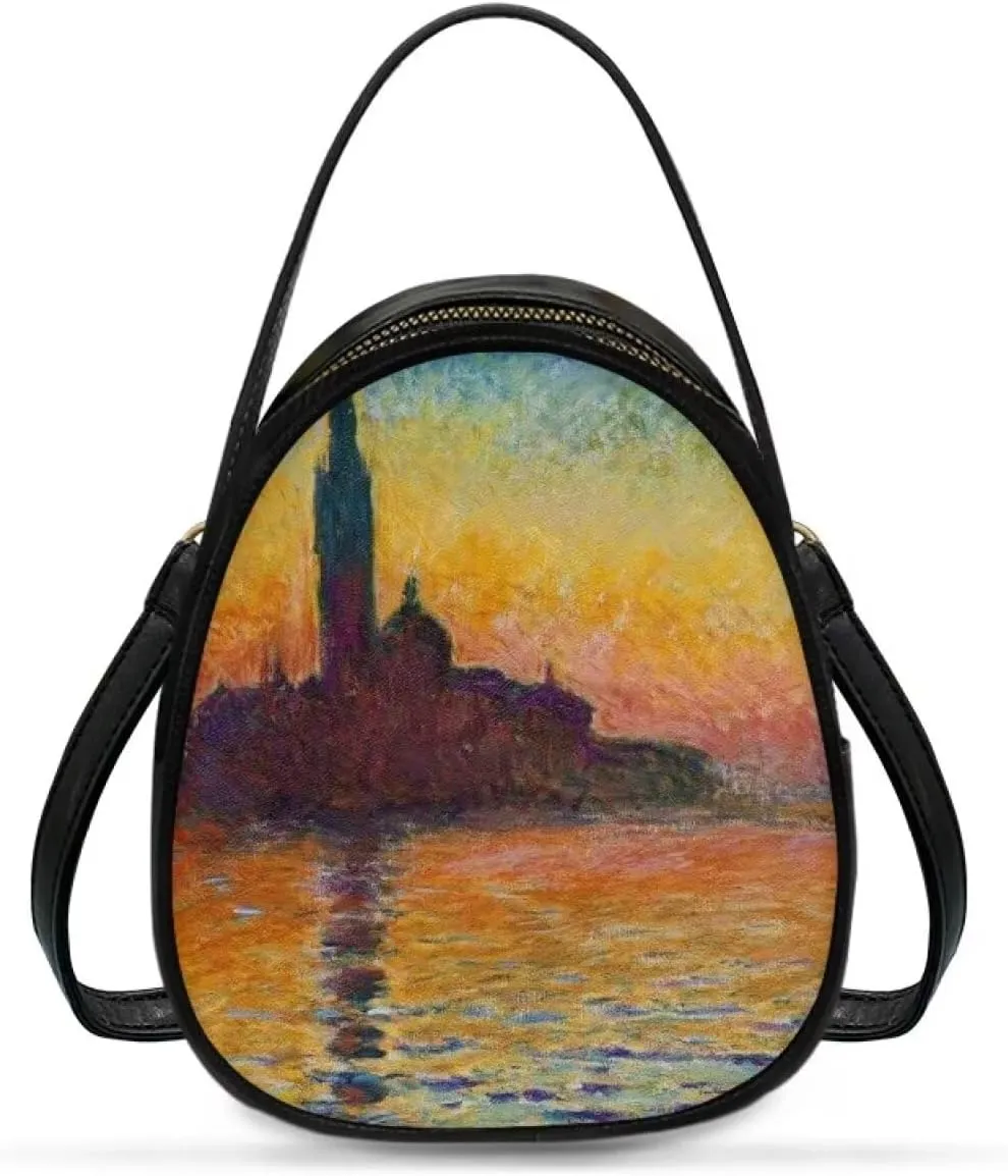 Small Crossbody Purse Bag for Women Travel, Van Gogh Monet Sling Handbag PU Leather Phone Holder for Art Lover