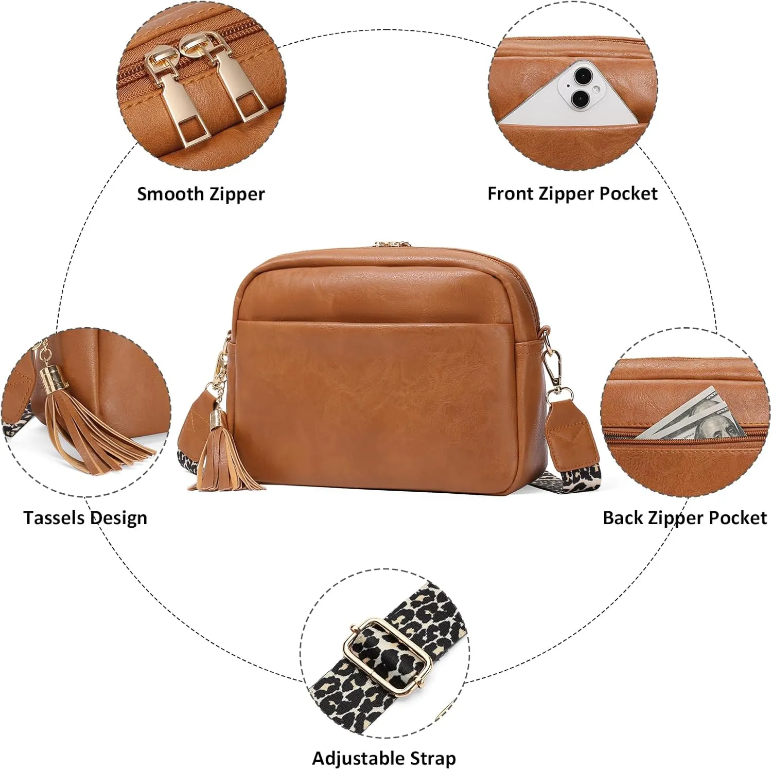 Small Crossbody Purse Leather Crossbody Bags for Women Fashion Handbag Cell Phone Crossover Shoulder Bag for Women