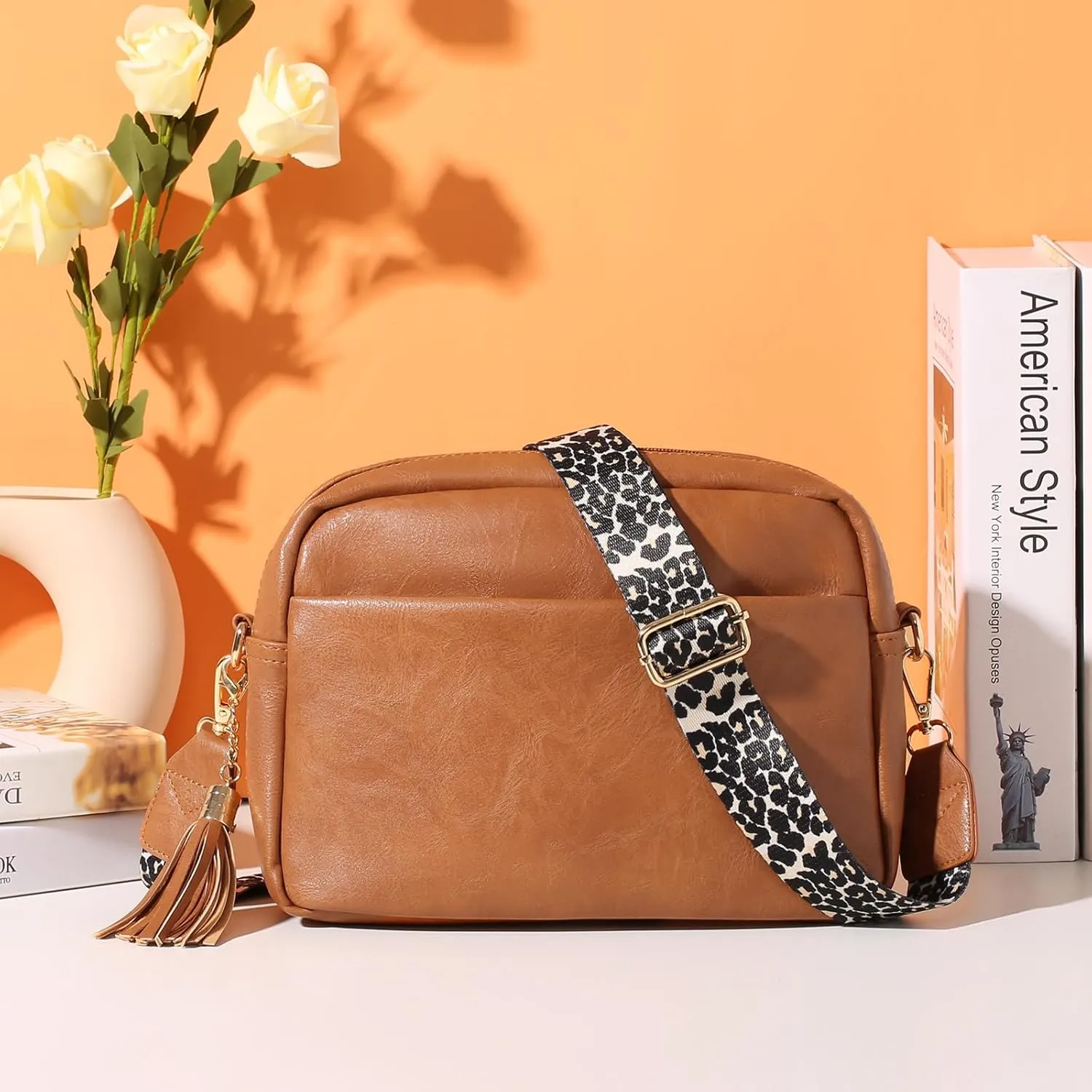 Small Crossbody Purse Leather Crossbody Bags for Women Fashion Handbag Cell Phone Crossover Shoulder Bag for Women