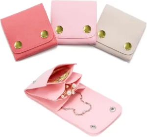 Small Jewelry Bags 3 Pcs Microfiber Jewerly Rolls Small Bags for Jewelry Gift Bags Jewelry Organizer Pouch with Snap Button for Bracelet Rings Necklace for Traveling Gifting, 3"x3", Pink