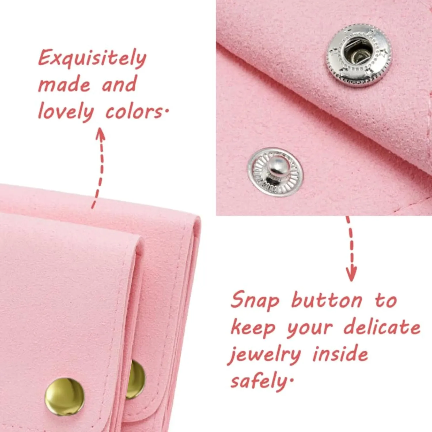 Small Jewelry Bags 3 Pcs Microfiber Jewerly Rolls Small Bags for Jewelry Gift Bags Jewelry Organizer Pouch with Snap Button for Bracelet Rings Necklace for Traveling Gifting, 3"x3", Pink