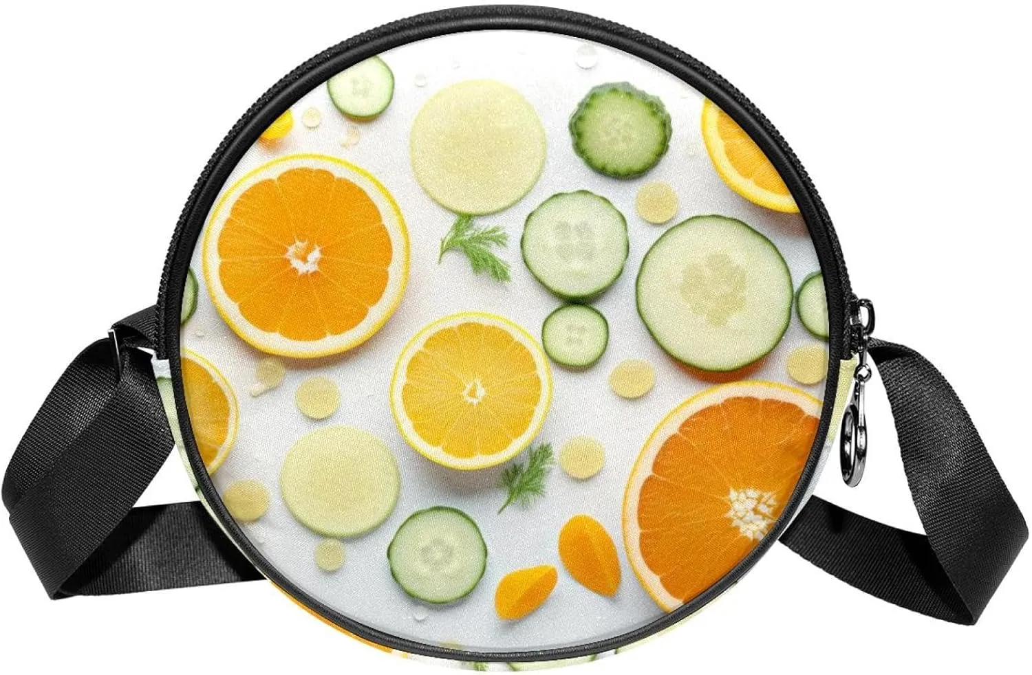 Small Round Crossbody Bags Shoulder Handbags, Orange Cucumber and Leaf