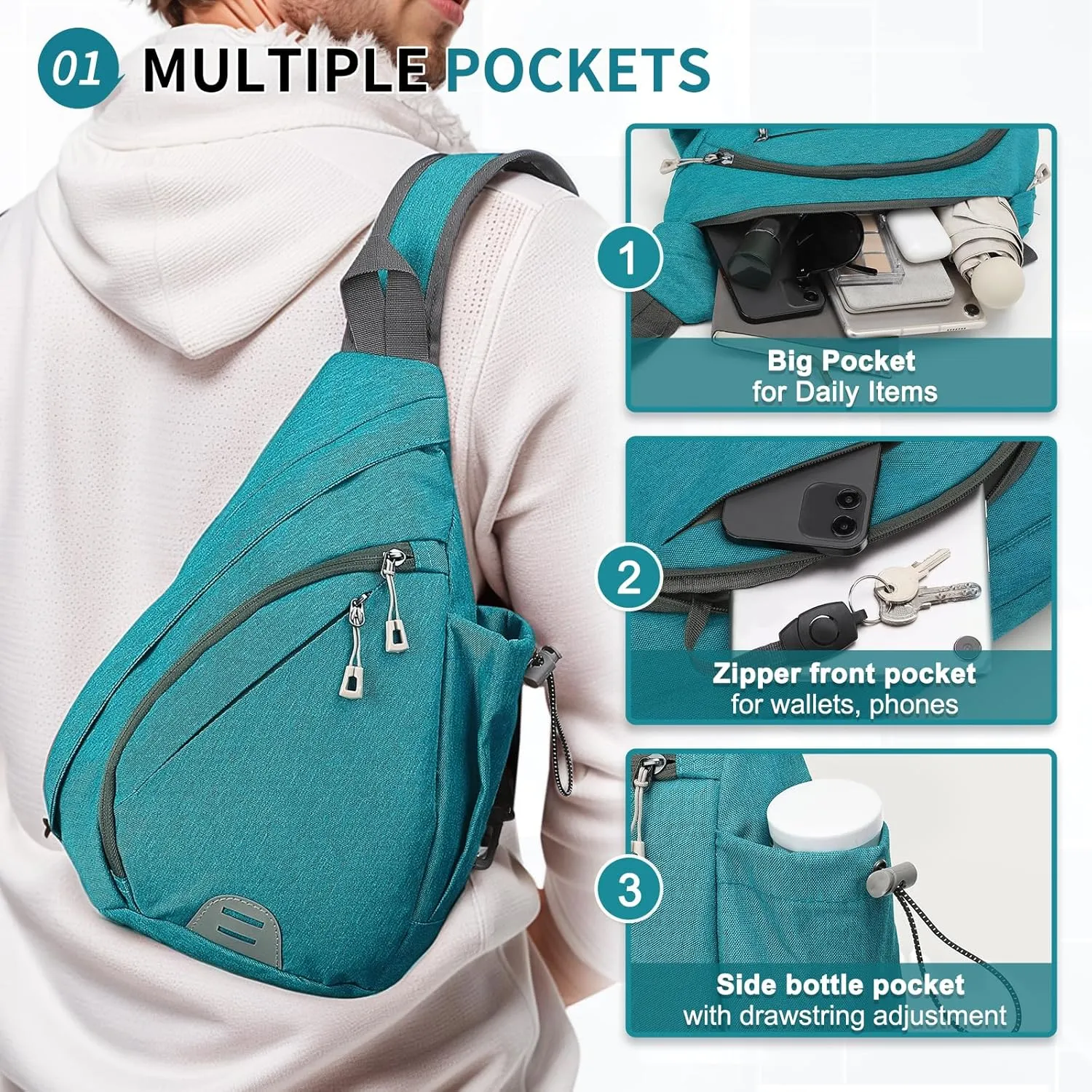 Small Sling Bag Crossbody Hiking Bag 9.36L Shoulder Bag with Headphone Jack, Man Women Crossbody Casual Backpack for Travel, Camping (Green)