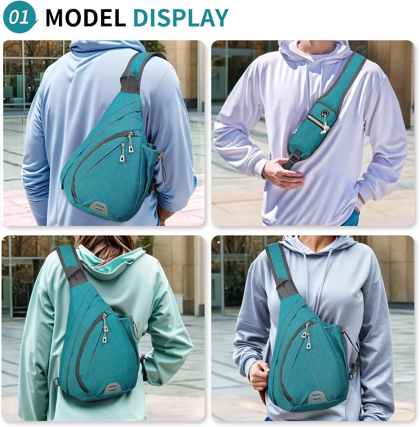 Small Sling Bag Crossbody Hiking Bag 9.36L Shoulder Bag with Headphone Jack, Man Women Crossbody Casual Backpack for Travel, Camping (Green)