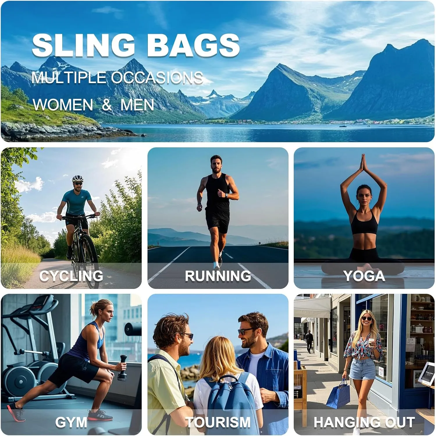Small Sling Bag Crossbody Hiking Bag 9.36L Shoulder Bag with Headphone Jack, Man Women Crossbody Casual Backpack for Travel, Camping (Green)