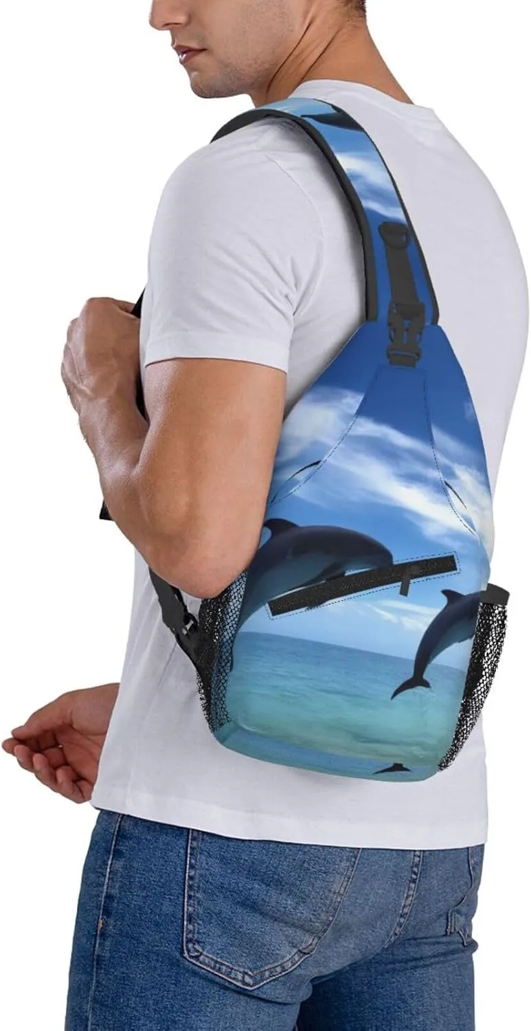 Small Sling Bag Jumping Whales Crossbody Backpack For Men & Women,Stylish Cross Chest Bag Diagonally