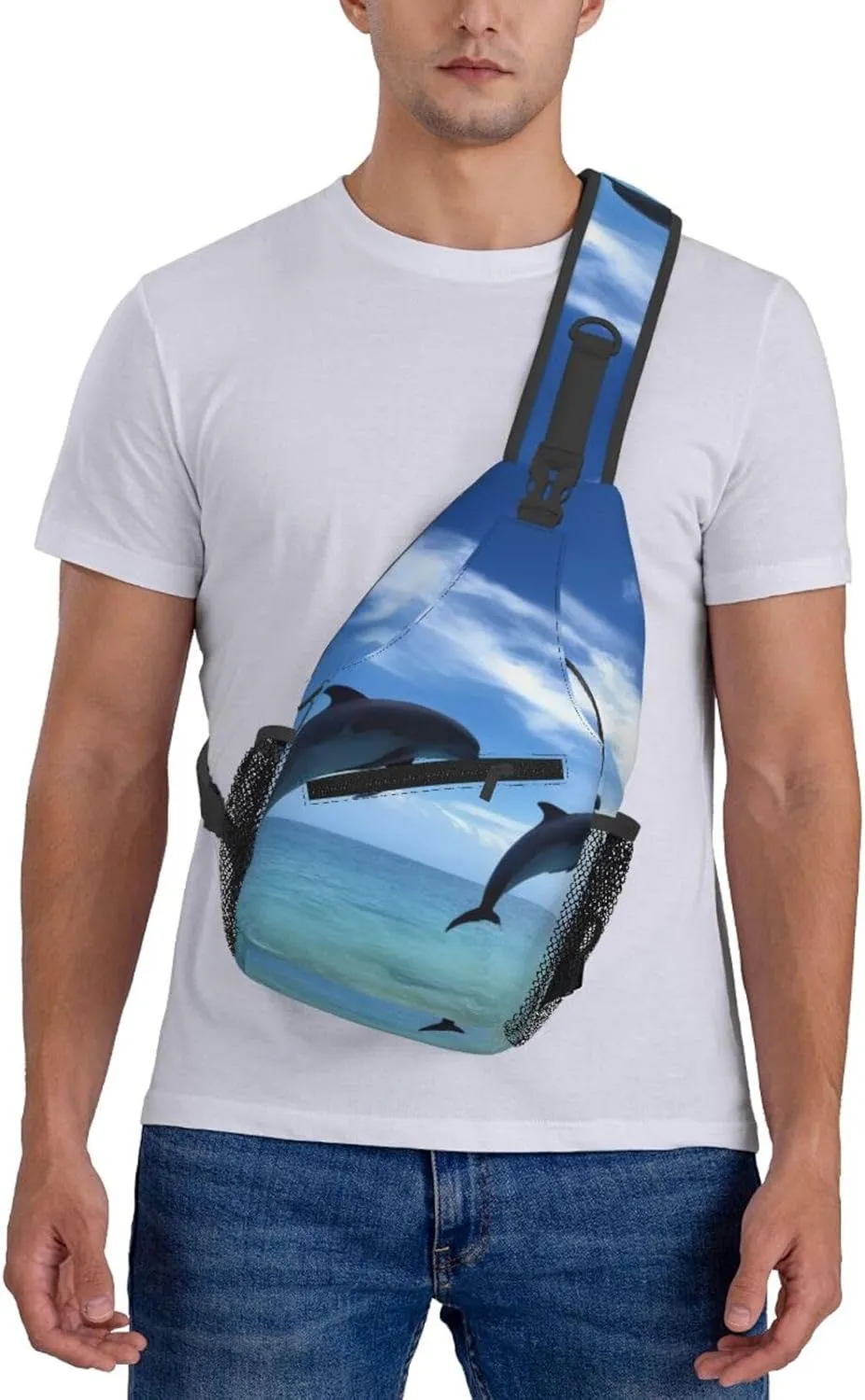 Small Sling Bag Jumping Whales Crossbody Backpack For Men & Women,Stylish Cross Chest Bag Diagonally