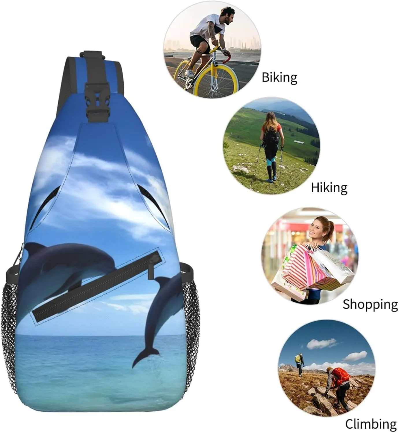 Small Sling Bag Jumping Whales Crossbody Backpack For Men & Women,Stylish Cross Chest Bag Diagonally