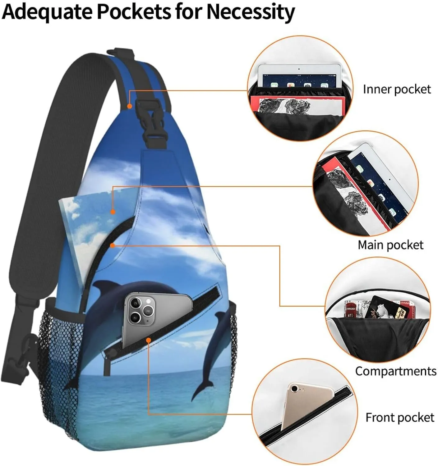 Small Sling Bag Jumping Whales Crossbody Backpack For Men & Women,Stylish Cross Chest Bag Diagonally