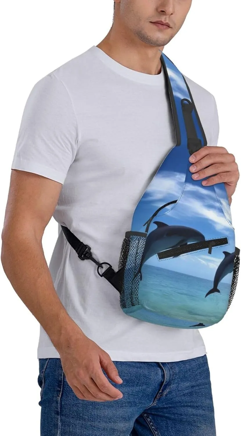 Small Sling Bag Jumping Whales Crossbody Backpack For Men & Women,Stylish Cross Chest Bag Diagonally