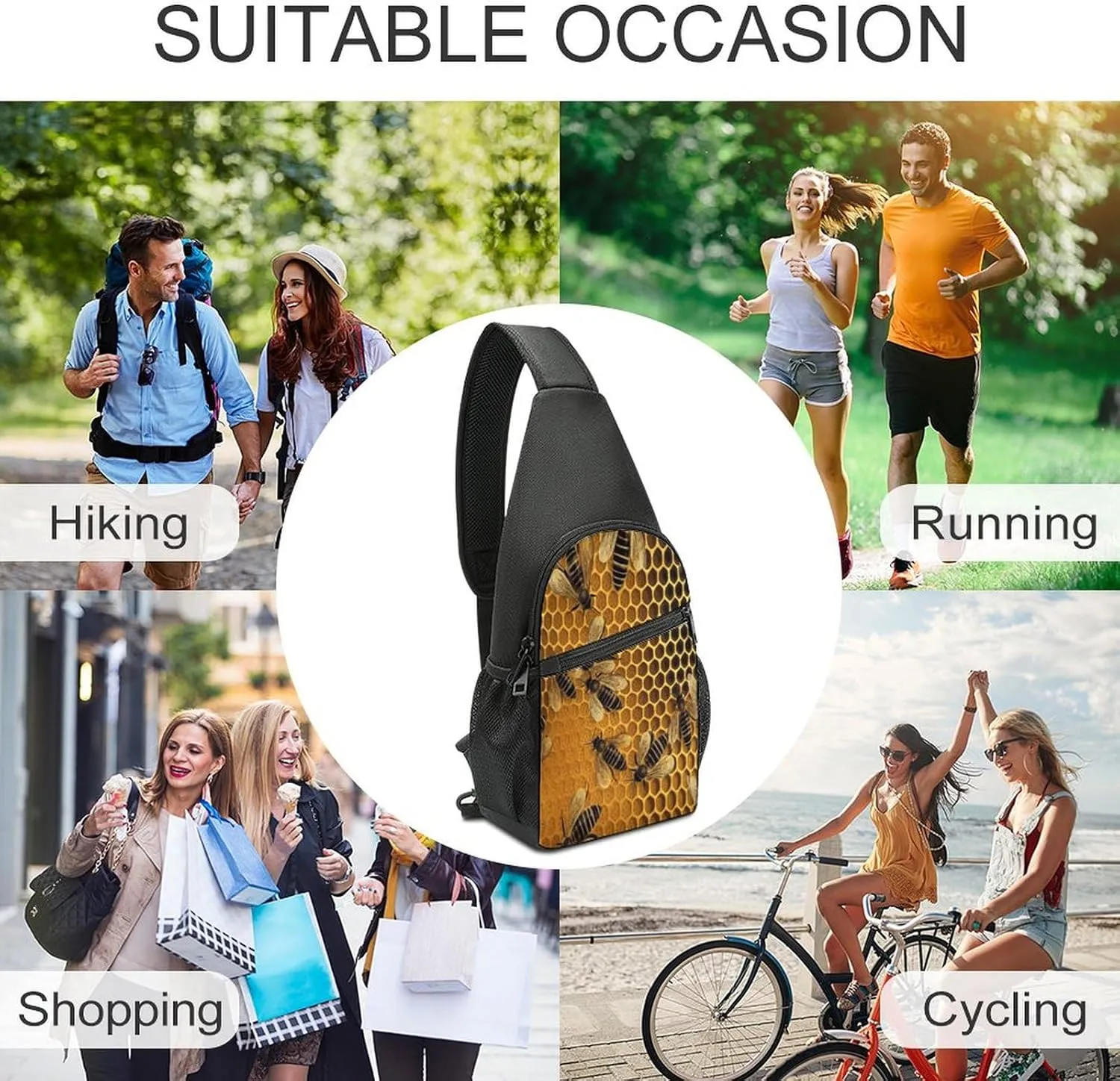Small Sling Chest Bag Crossbody Bag for Men Women,Bees on Hive Lightweight Gym Daypack for Travel Cycling Hiking