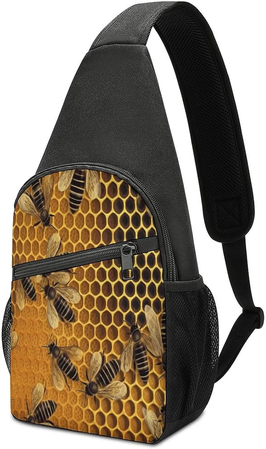 Small Sling Chest Bag Crossbody Bag for Men Women,Bees on Hive Lightweight Gym Daypack for Travel Cycling Hiking