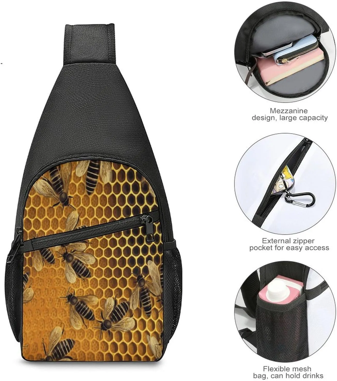 Small Sling Chest Bag Crossbody Bag for Men Women,Bees on Hive Lightweight Gym Daypack for Travel Cycling Hiking
