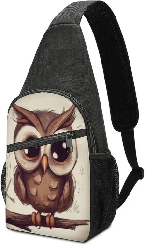 Small Sling Chest Bag Crossbody Bag for Men Women,Cute Owl Lightweight Gym Daypack for Travel Cycling Hiking