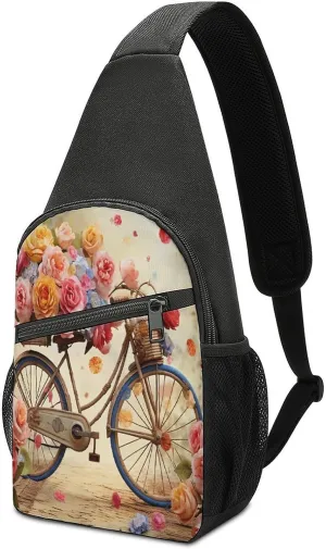 Small Sling Chest Bag Crossbody Bag for Men Women,Flower Bicycle Lightweight Gym Daypack for Travel Cycling Hiking