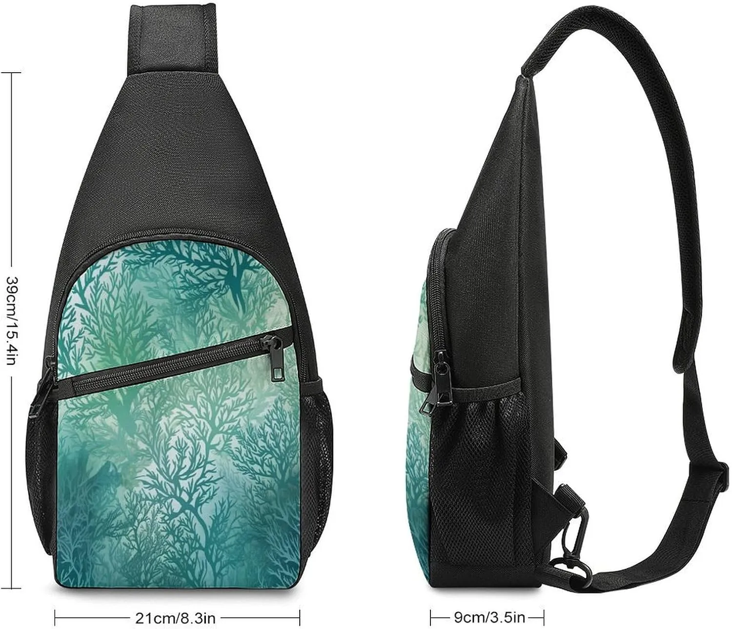 Small Sling Chest Bag Crossbody Bag for Men Women,Green Sea Blue Seaweed Lightweight Gym Daypack for Travel Cycling Hiking