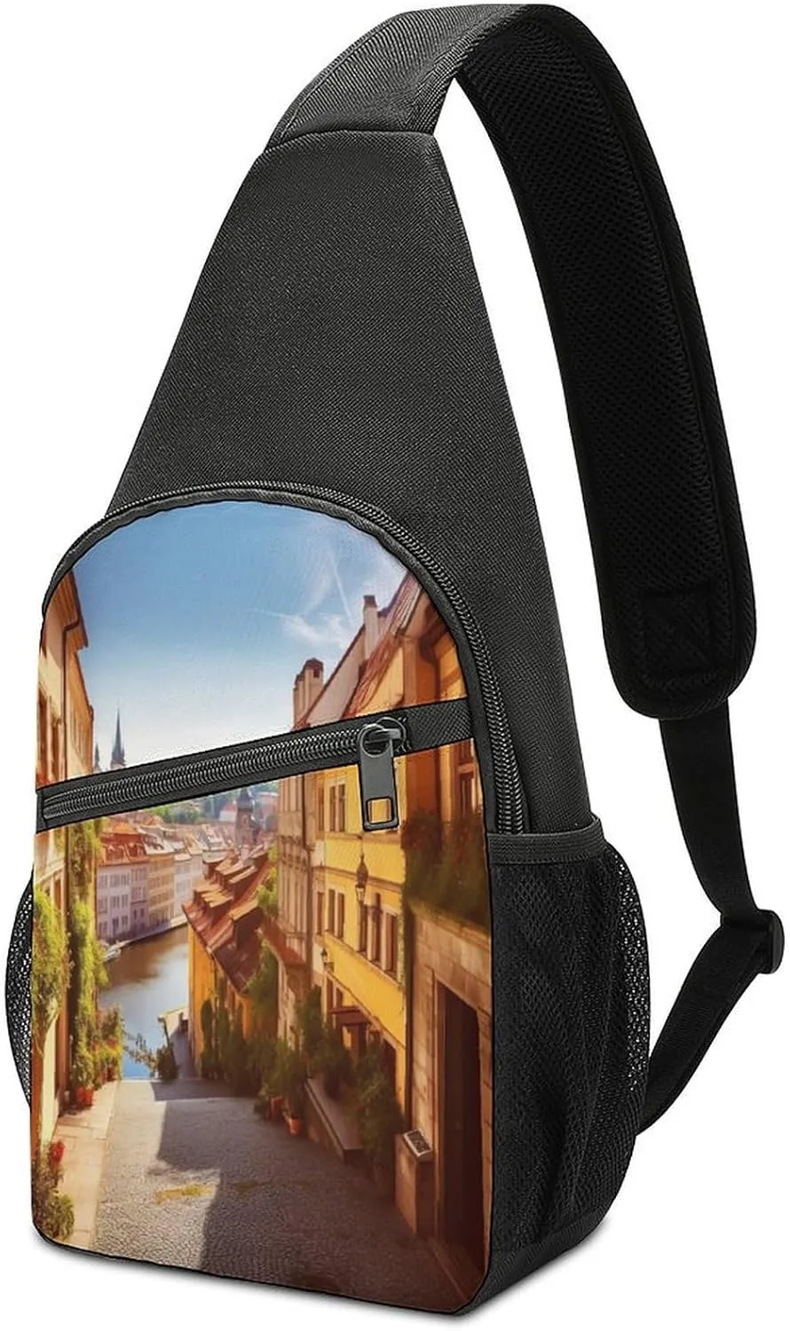 Small Sling Chest Bag Crossbody Bag for Men Women,Scenic Summer Old Town Lightweight Gym Daypack for Travel Cycling Hiking