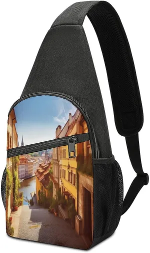 Small Sling Chest Bag Crossbody Bag for Men Women,Scenic Summer Old Town Lightweight Gym Daypack for Travel Cycling Hiking