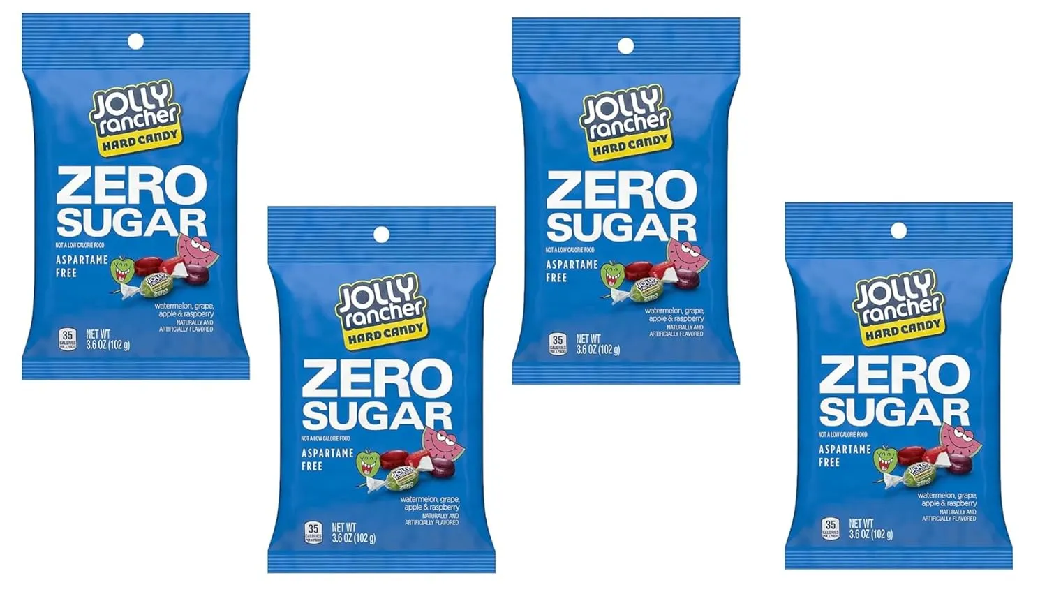 Smiling Sweets Zero Sugar Jolly Rancher, Sugar Free and Aspartame Free Candy, Delicious Fruit Flavors that Everyone will Enjoy, Sweet Treats to Share with Friends and Family (Pack of 4)