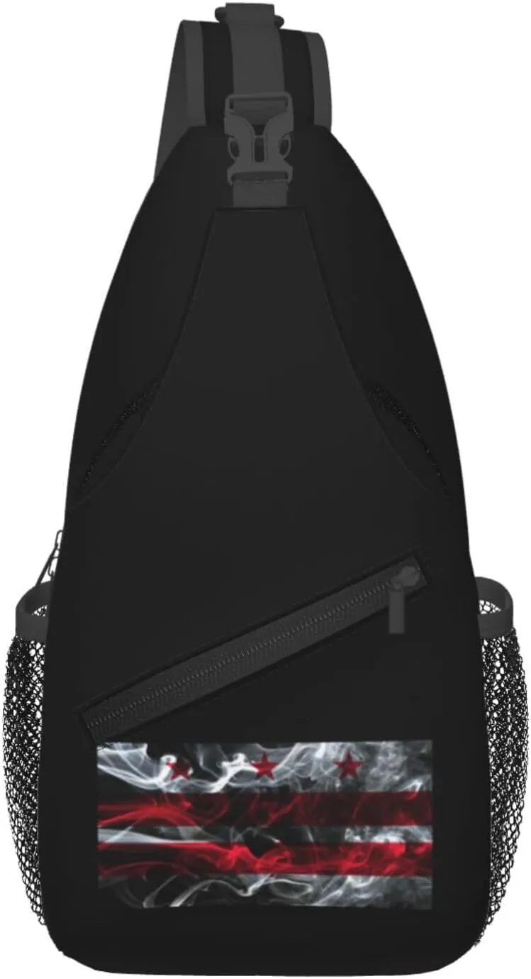 Smoke Flag Of The District Of Columbia Crossbody Bags For Women Men Chest Backpack Gym Shoulder Bag Travel Outdoor Sports Casual Crossbody Bags