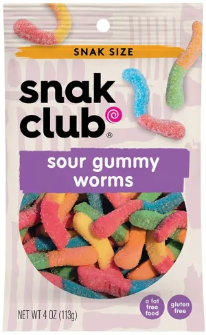 Snak Club Sour Gummy Worms, 4 Ounce Bag (Pack of 12)