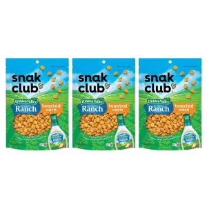 Snak Club Toasted Corn with Hidden Valley Ranch Seasoning, Roasted and Salted Corn Nuggets, Gluten-Free and Kosher Snack, 8.5 oz Resealable Bags, 3 Pack
