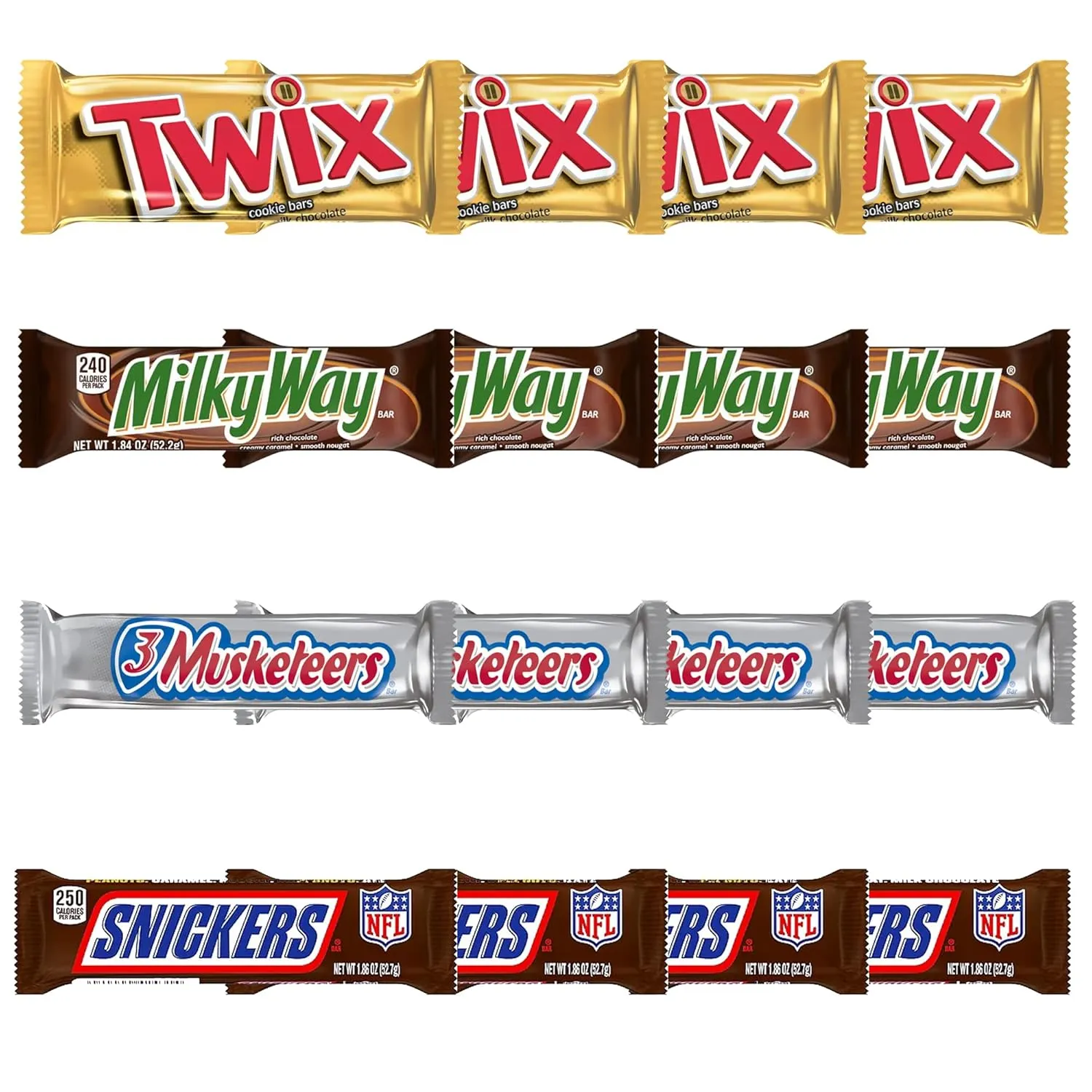SNICKERS, MILKY WAY & 3 MUSKETEERS Individually Wrapped Variety Pack Full Size Milk Chocolate Candy Bars Bulk Assortment, 16 Bars