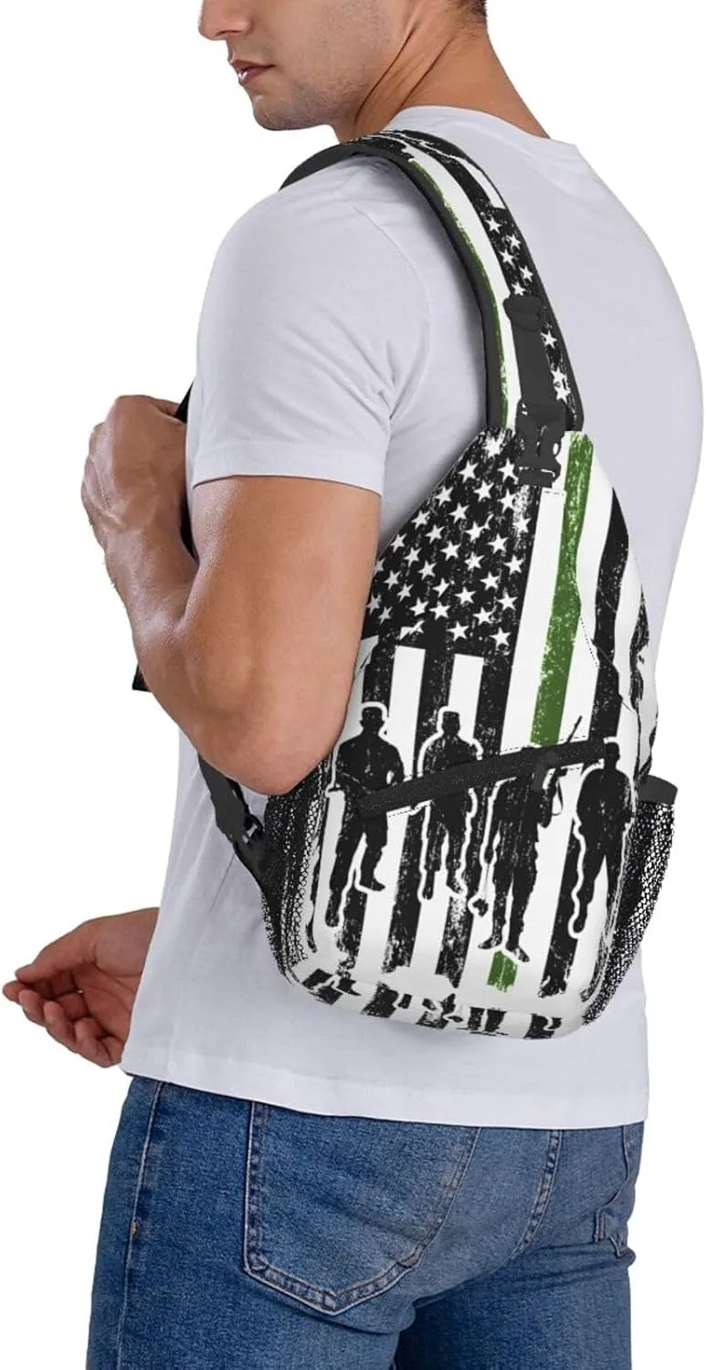 Soldiers American Flag Crossbody Sling Bag Chest Bags Casual Shoulder Backpack Sport Fanny Pack Gym Diagonally Daypack with Adjustable Strap for Running