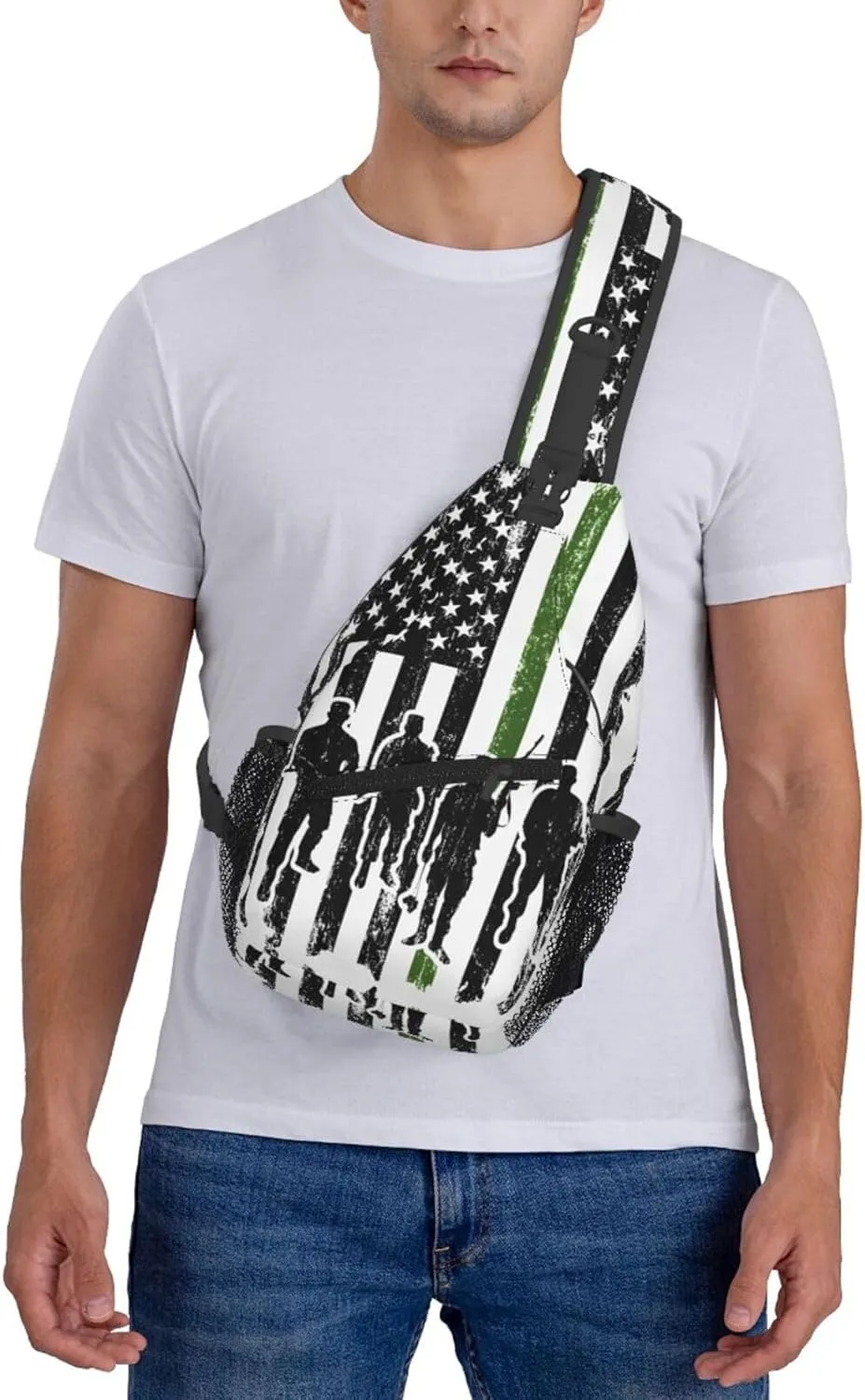 Soldiers American Flag Crossbody Sling Bag Chest Bags Casual Shoulder Backpack Sport Fanny Pack Gym Diagonally Daypack with Adjustable Strap for Running