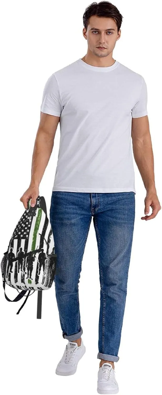 Soldiers American Flag Crossbody Sling Bag Chest Bags Casual Shoulder Backpack Sport Fanny Pack Gym Diagonally Daypack with Adjustable Strap for Running
