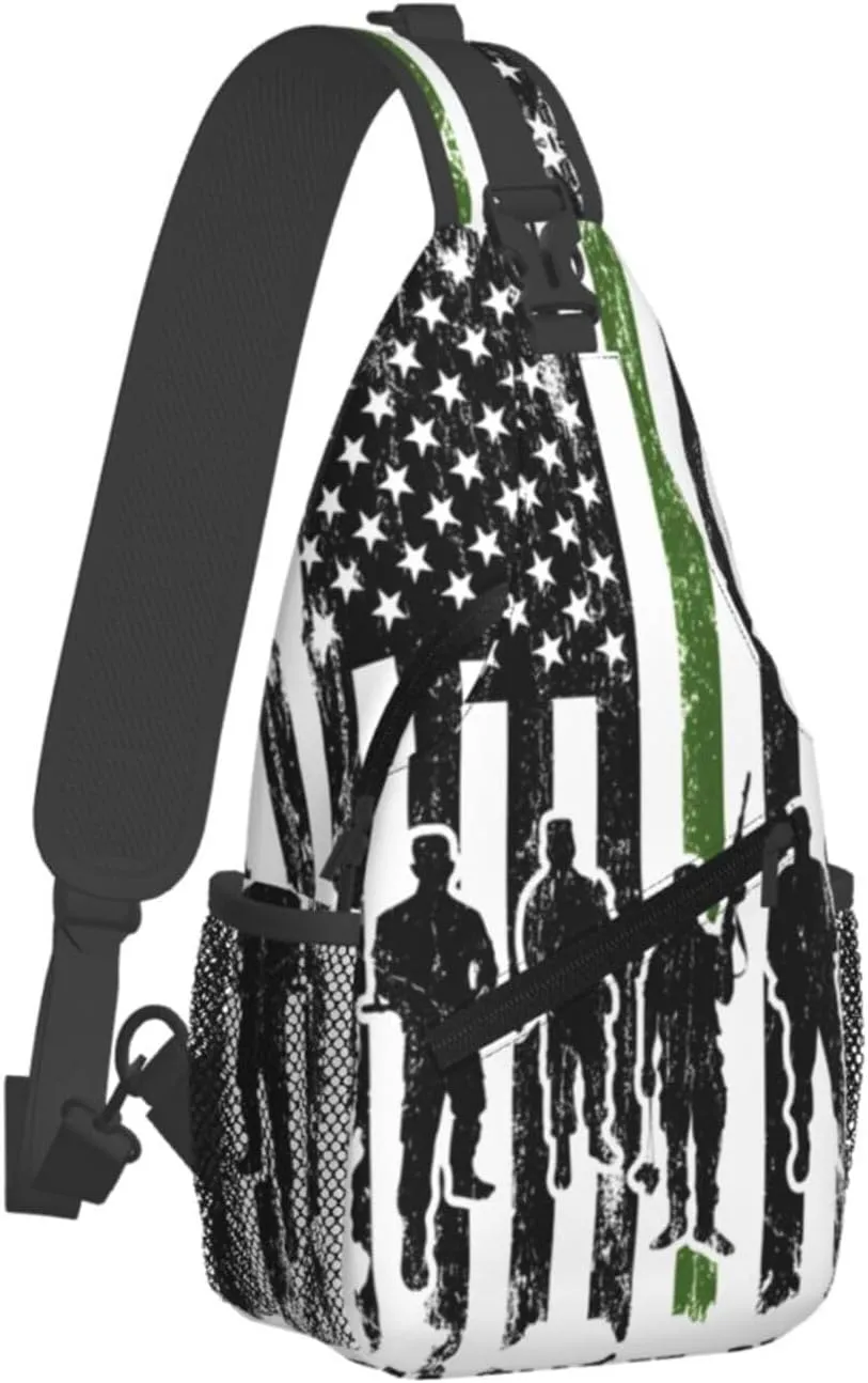 Soldiers American Flag Crossbody Sling Bag Chest Bags Casual Shoulder Backpack Sport Fanny Pack Gym Diagonally Daypack with Adjustable Strap for Running