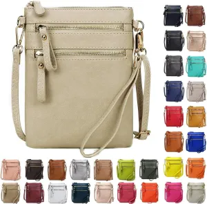Solene Small Crossbody Bag for Women, Multi Zip Pockets with Detachable Wristlet, Lightweight Travel Purse, Cell Phone Pouch
