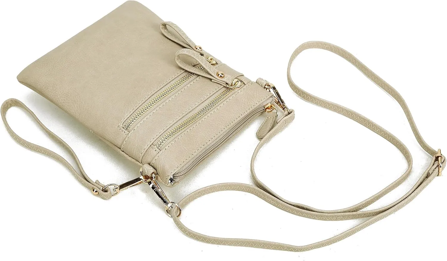 Solene Small Crossbody Bag for Women, Multi Zip Pockets with Detachable Wristlet, Lightweight Travel Purse, Cell Phone Pouch