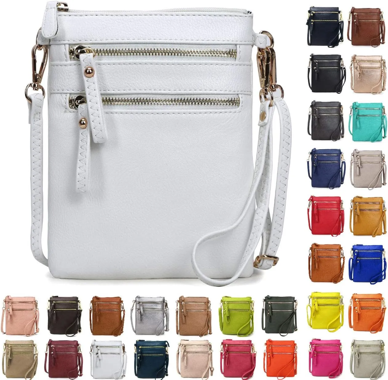 Solene Small Crossbody Bag for Women, Multi Zip Pockets with Detachable Wristlet, Lightweight Travel Purse, Cell Phone Pouch