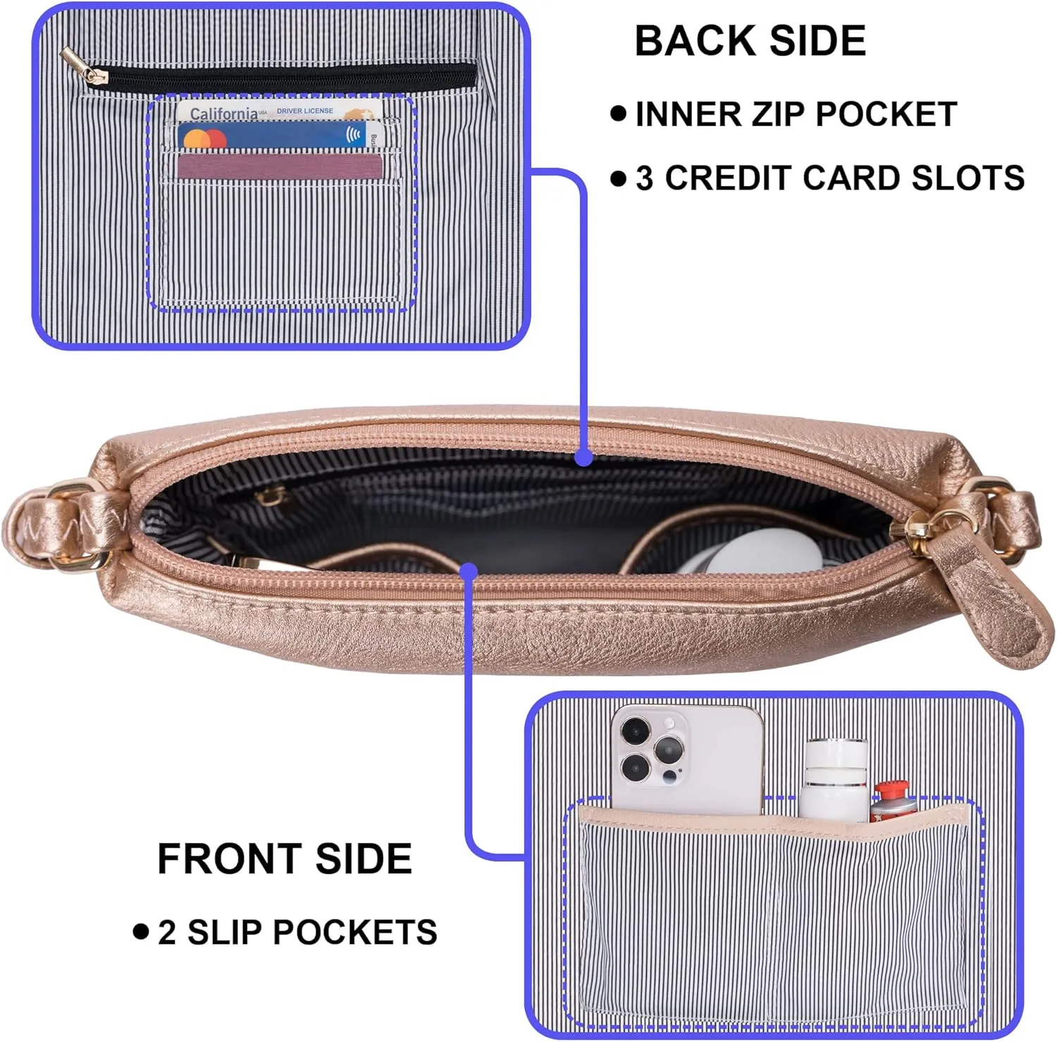 Solene Small Multi Zipper Pocket Crossbody Bag with Adjustable Strap, Lightweight Travel Purse, Daily Small Messenger Pouch