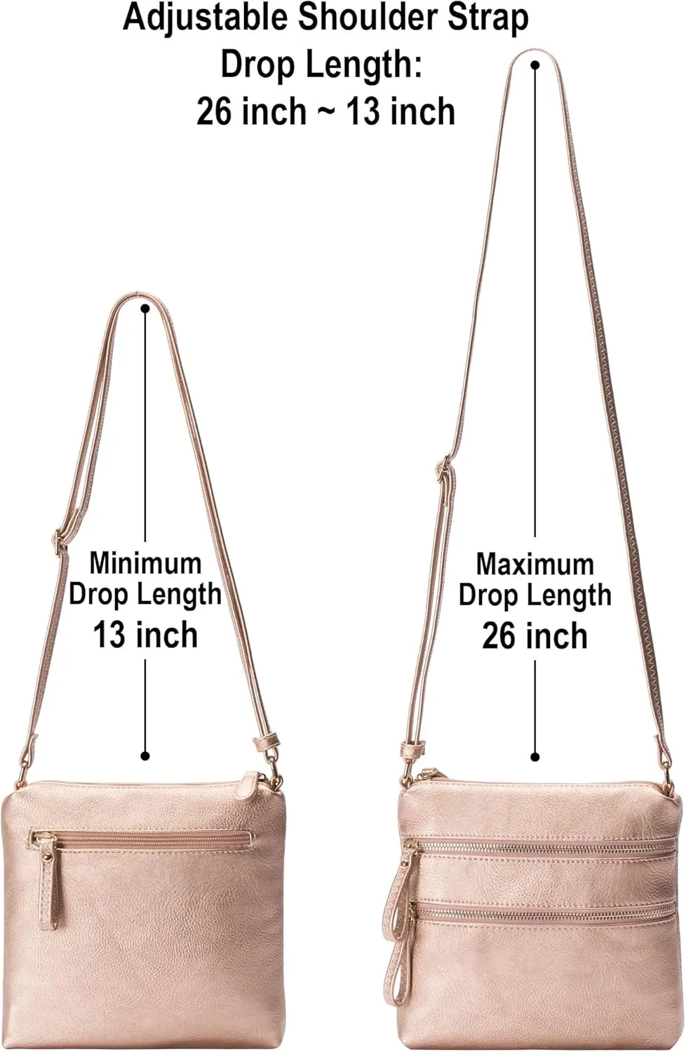 Solene Small Multi Zipper Pocket Crossbody Bag with Adjustable Strap, Lightweight Travel Purse, Daily Small Messenger Pouch