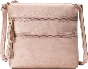 Solene Small Multi Zipper Pocket Crossbody Bag with Adjustable Strap, Lightweight Travel Purse, Daily Small Messenger Pouch