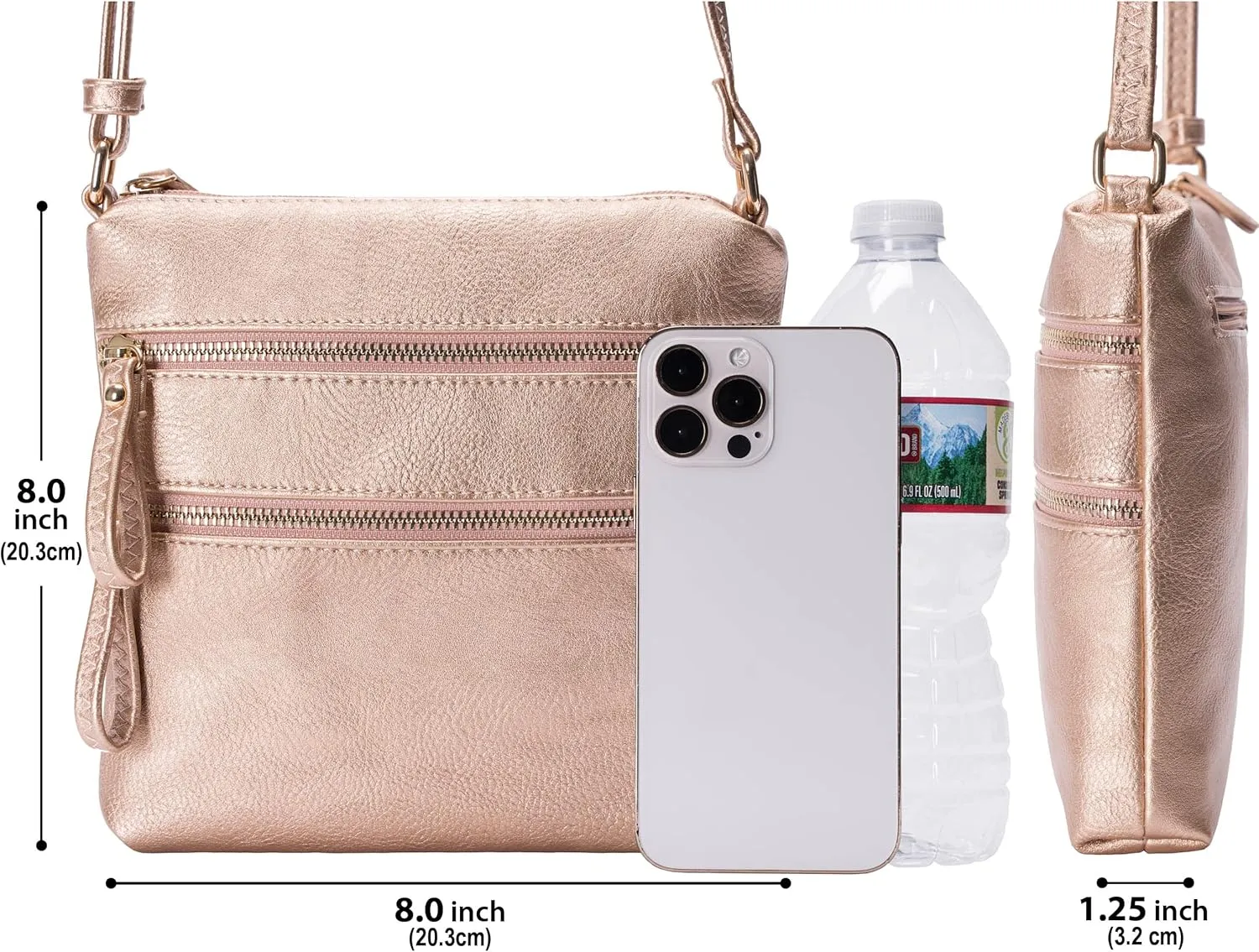 Solene Small Multi Zipper Pocket Crossbody Bag with Adjustable Strap, Lightweight Travel Purse, Daily Small Messenger Pouch